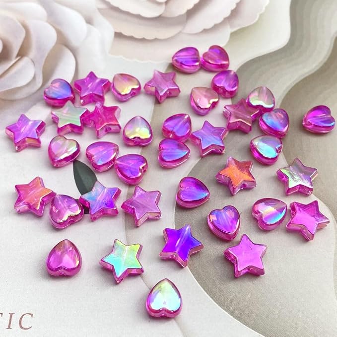 600 PCS Acrylic Heart Star Shape Beads AB Colors Flat Loose Spacer Beads - Image 2