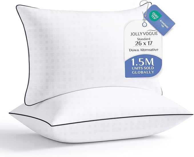 JOLLYVOGUE Pillows Standard/Full Size Set of 2, Hotel Collection Bed Pillows by JOLLYVOGUE