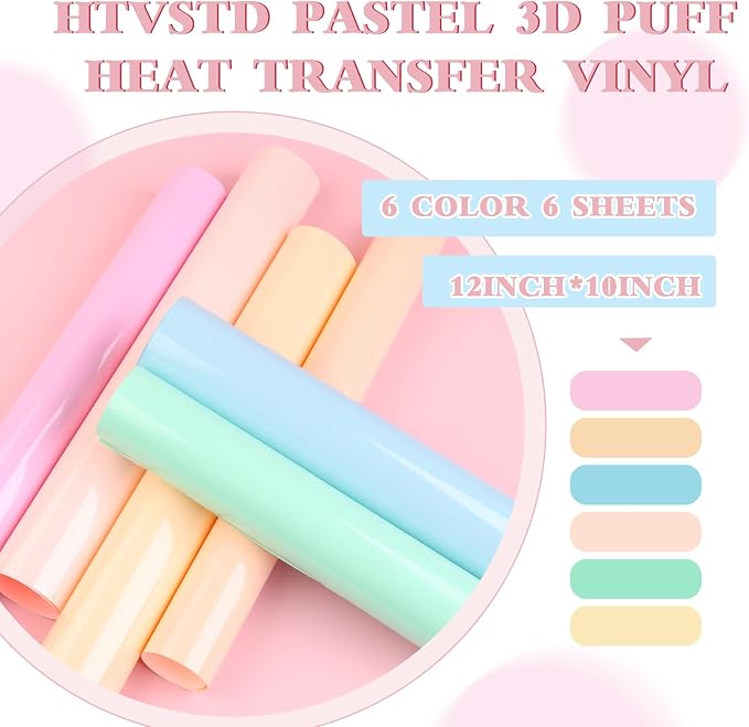 HTVSTD Candy Puff HTV Heat Transfer Vinyl 6Sheets 12×10in | Puff Iron on Vinyl - Image 2