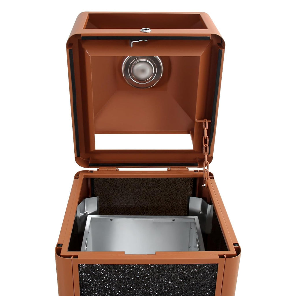 Square Waste Container with Dome Lid | Commercial Outdoor Garbage and Trash Container, Brown 15 Gallon