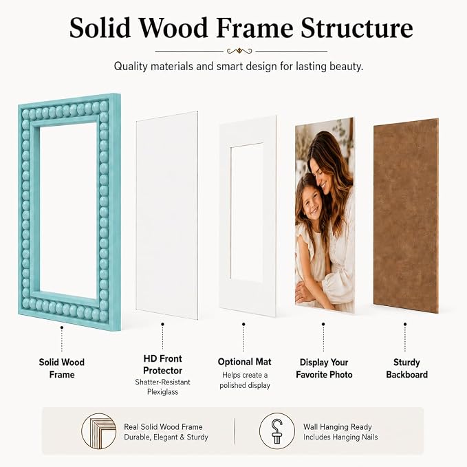 Solid Wood 11x14 Picture Frame Beaded Frame - Image 4