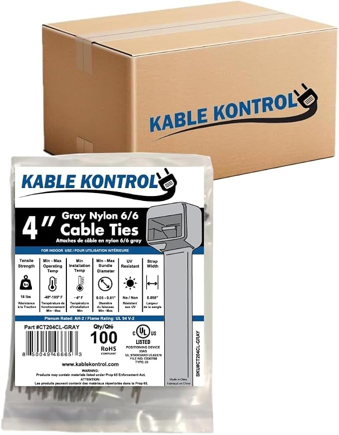 Kable Kontrol Gray Zip Ties 4 Inch 40, 18 Lbs Tensile Strength, Bulk Pack by KABLEKONTROL%C2%AE