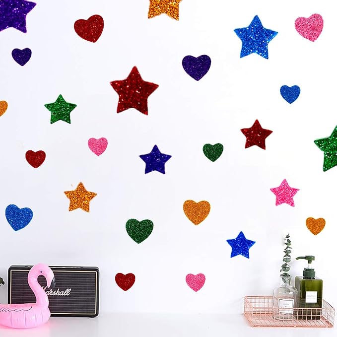 260 Pieces Colorful Glitter Foam Stickers Self Adhesive Stars Mini Heart Shapes - Image 5