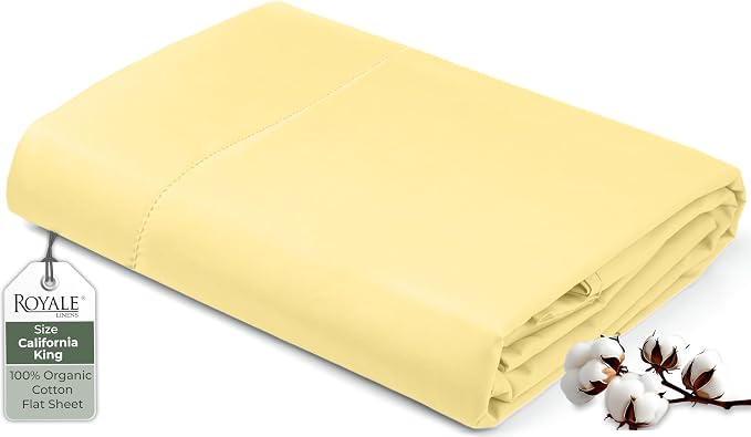 Royale Linen 100% Organic Cotton California King Flat Sheet Only by ROYALELINENS