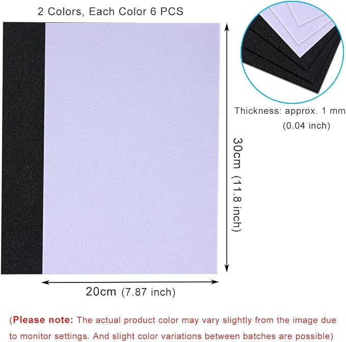 12 PCS Felt Fabric Sheets Black and White, 7.87 * 11.8 inch A4 Stiff Felt - Image 2