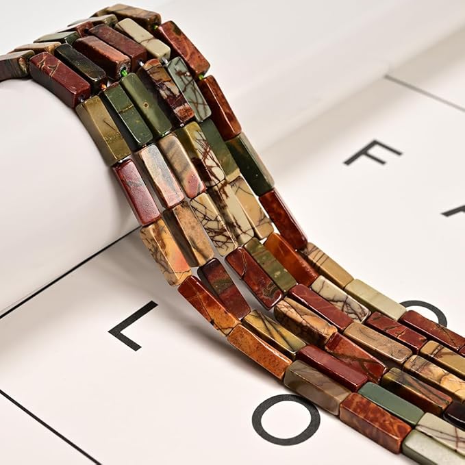 30Pcs 4x13mm Red Creek Jasper Rectangle Tube Beads Jewelry Making | Picasso by LangLong