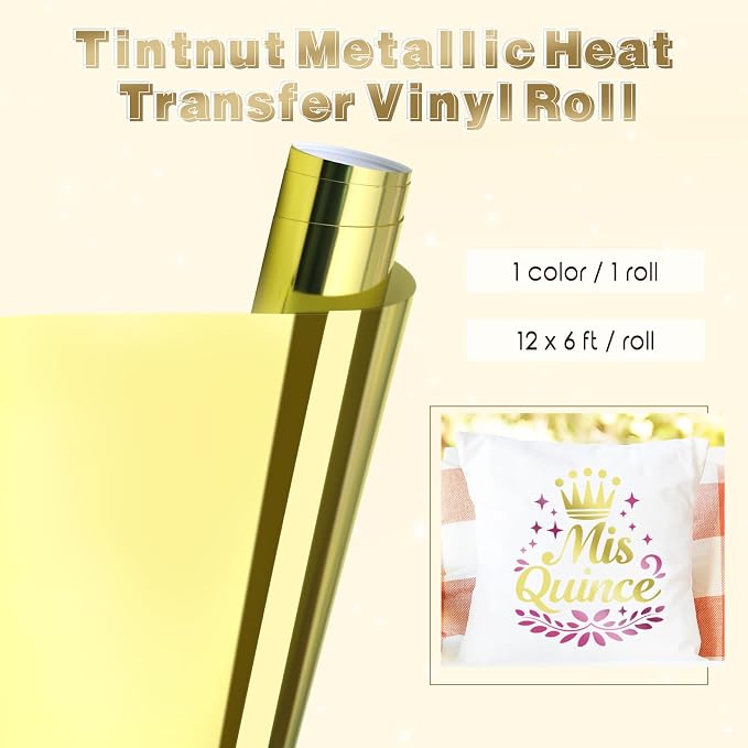 Tintnut Champagne Gold Holographic HTV Vinyl Roll, easy cut & weed, stretch - Image 2