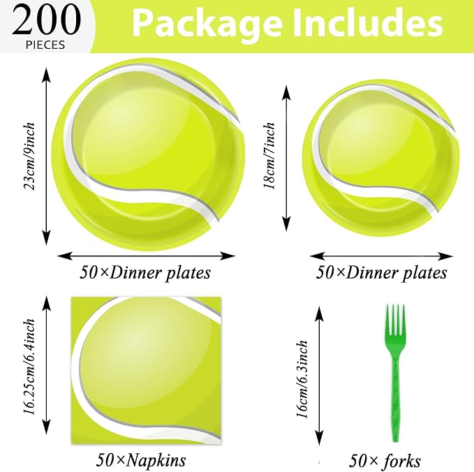 Qyeahkj 50 Guests Tennis Plates and Napkins Party Supplies Tennis Ball Birthday - Image 2