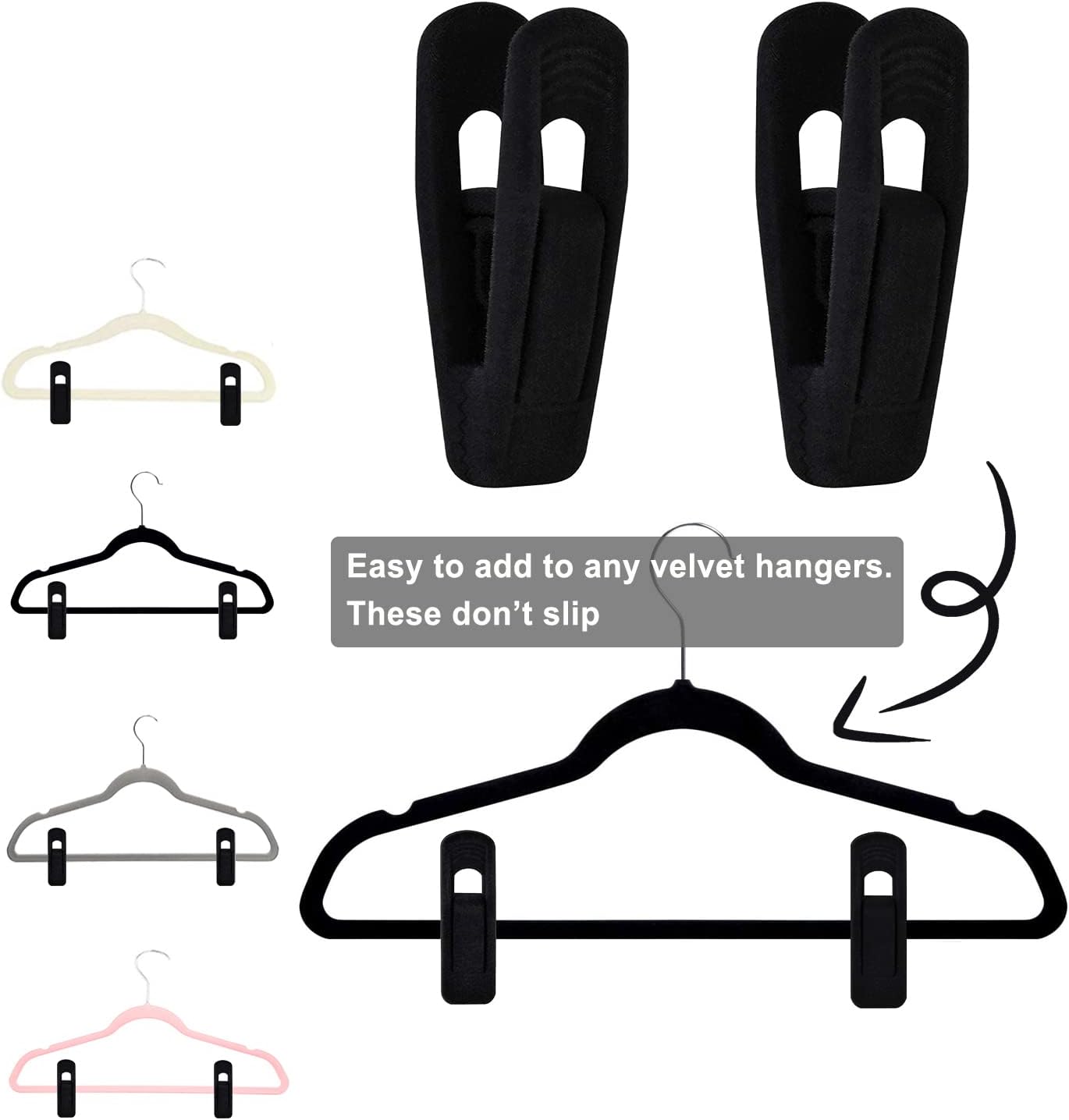 Black Velvet Hangers Clips 40 PCS, Pants Hangers Velvet Clips Easily Add to Velvet Hanger, Skirt Suit Pants Clothes Velvet Hangers, Baby Kids Hangers Clips