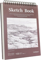 Crehatos 9" x 12" Sketch Book, Top Spiral Bound Sketch Pad, 100 Sheets by Crehatos