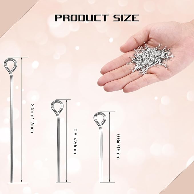 Junkin 1400 Pcs Eye Pins Mix Jewelry Findings 0.63 * 0.79 * 1.18 in Open Eye - Image 4