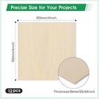 12 Pack Basswood Sheets 4"×4"×25/64" Unfinished Plywood Sheet | Smooth Thin - Image 2