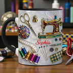 Love Sewing Personalized 2D Printed Custom Faux Stained Glass Sewing Ceramic Mug by HUGLIFT