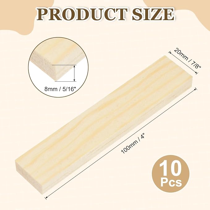 MECCANIXITY 10Pcs Wood Strips Slats, 5/16" x 7/8" x 4" Thin Wood Sticks Flat - Image 2