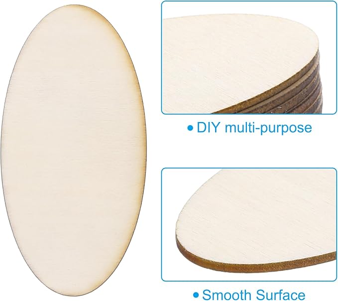 PATIKIL 80x40x1.7mm Wood Pieces, 60 Pack Unfinished Oval Wood Shapes Blank - Image 4