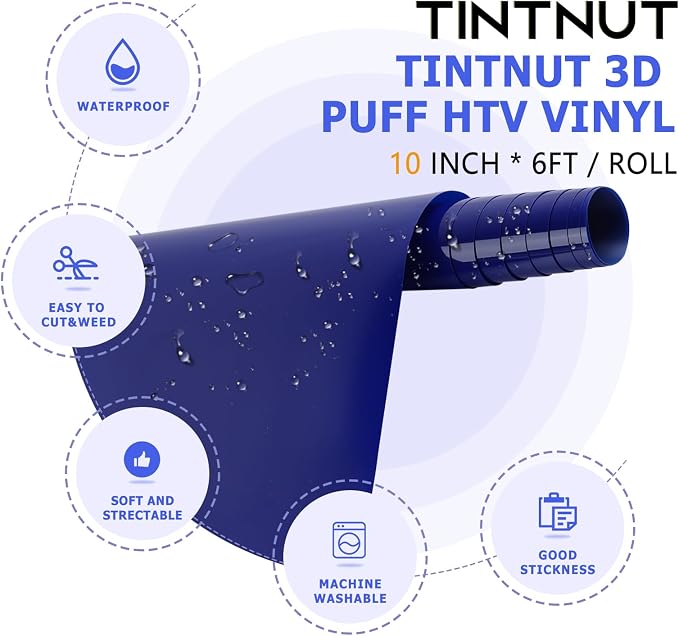 Tintnut Dark Blue Puff Heat Transfer Vinyl Roll, easy cut & weed, stretch - Image 2