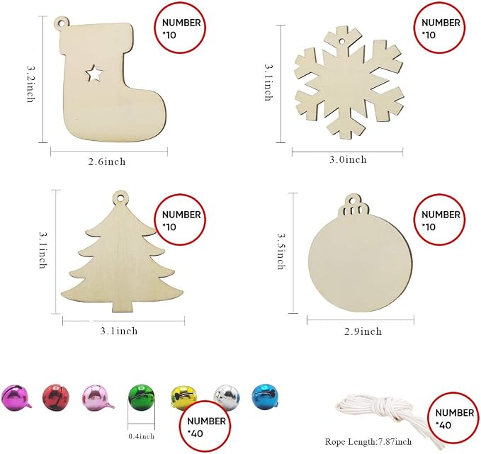 Hidreas 40PCS Christmas Crafts Unfinished Wooden Christmas Ornaments Kit - Image 2