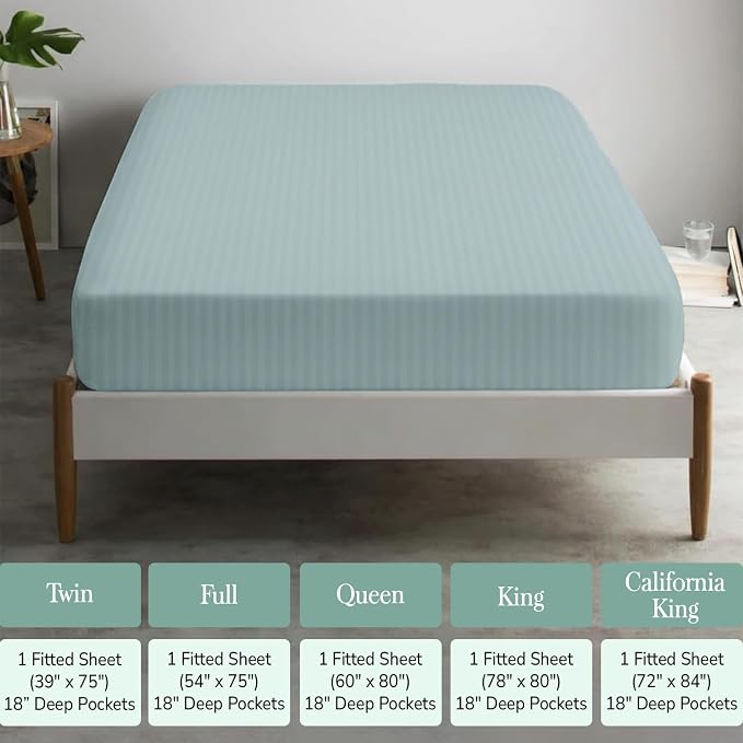 Feather & Stitch 1 Piece Fitted Sheet Queen Size, 100% Cotton Damask Sateen - Image 6