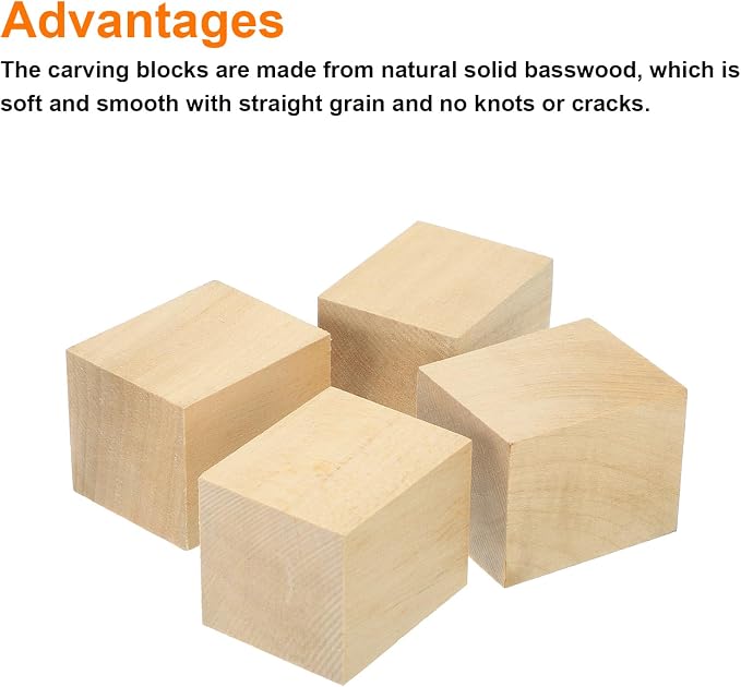 MECCANIXITY 4Pcs Basswood Carving Block, 1.6"x1.6"x2" Square Wooden Dowels - Image 3
