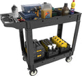 Heavy Duty Rolling Utility Cart with Wheels 2-Tier Utility Plastic Service Work Cart for Shop, Garage, Warehouse, Maintenance 550 lbs