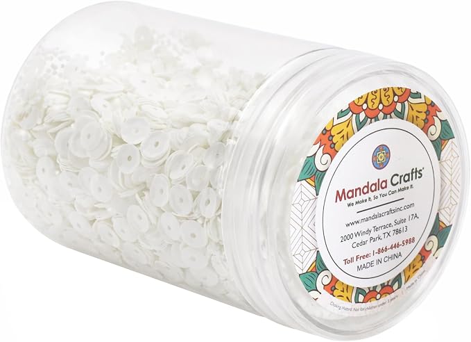 Mandala Crafts 6mm Cup Round White Sequins - Image 4
