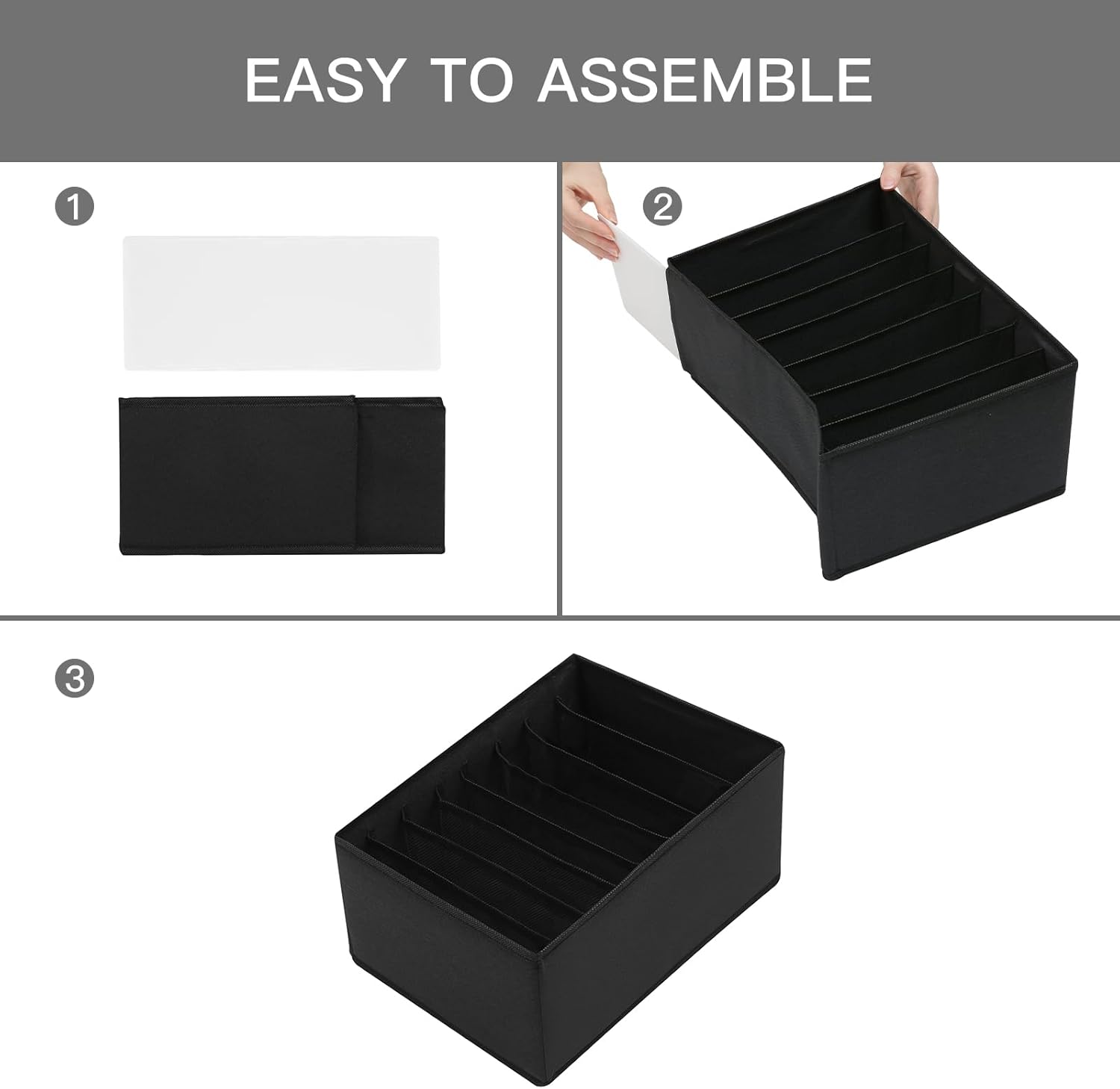 Qozary 4 Pack Drawer Organizers for Clothing, 8 Grids Foldable Closet Organizers and Storage Bins for Bedroom, Dresser Organizer Boxes for Thin T-shirts, Tank Tops (Black, Upgrade Height)