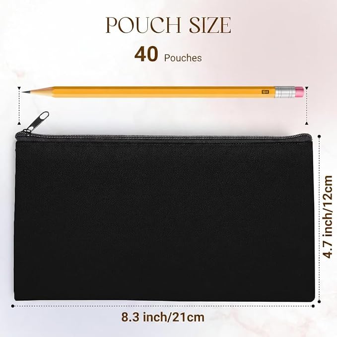 40 PCs 8.3x4.7 Black canvas Zipper Pouch, Makeup Bags Bulk Pencil Pouch - Image 2