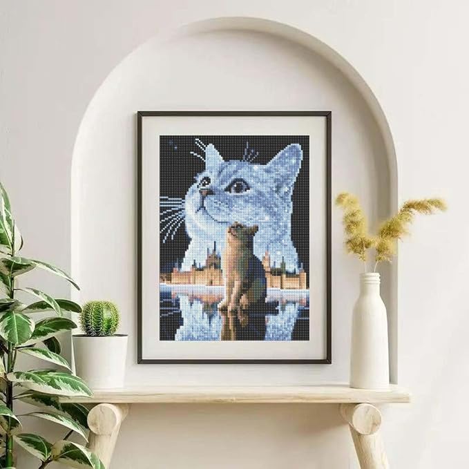 Cat Diamond Painting Kit for Adults, Round Full Drill Gem Art 12x16In | 5D - Image 2