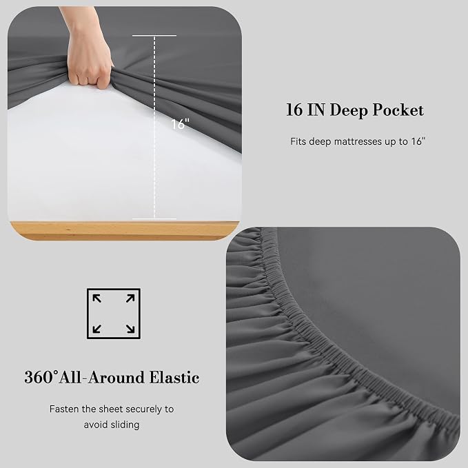 Twin Sheet Set 3 Piece, Wrinkle Free, Oeko-Tex Certified Bedsheets，Dark Grey - Image 3