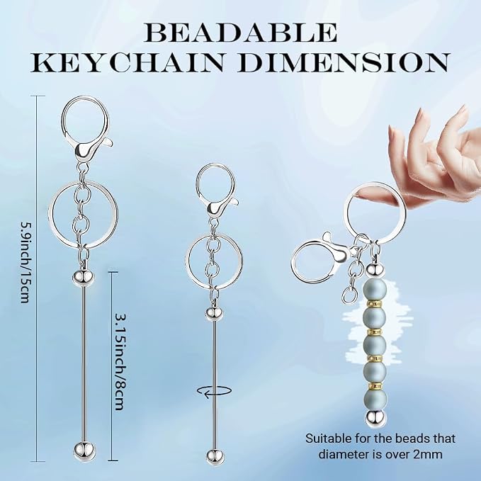 6Pcs Beadable Keychain Bars Blanks Bead Keychain Bar Metal Beaded Keychains - Image 2