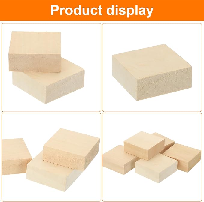 MECCANIXITY 4Pcs Basswood Carving Block, 0.8"x2"x2" Square Wooden Dowels Blocks - Image 4