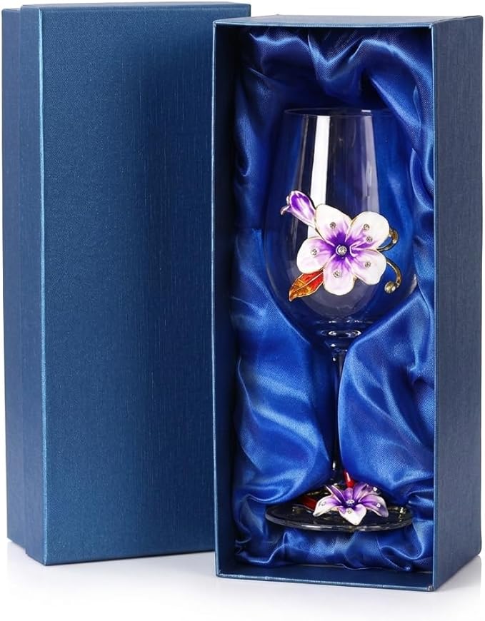 Simcat Handmade Painted Enamel Flower Glass Wine Glasses Transparent Refined by Simcat