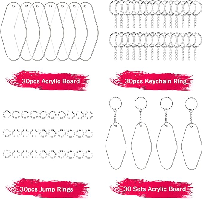 90pcs Acrylic Blanks Key Tags Kit, Including 30 pcs Motel Hotel Shape Retro - Image 6