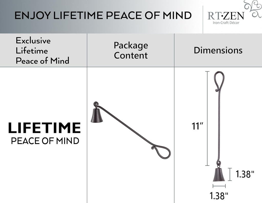 RTZEN Rustic Bell Candle Snuffer - Handcrafted Decorative Rustic Wrought Iron Candle Extinguisher Candlesnuffer with Long Handle - Unique Black Matte Farmhouse Decor Accessories Gift