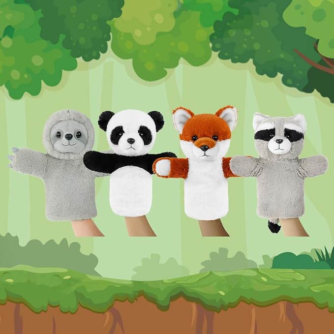 4 PCS 11Inches Animal Hand Puppet Set Forest Cute Realistic Plush Puppets Toys - Image 5