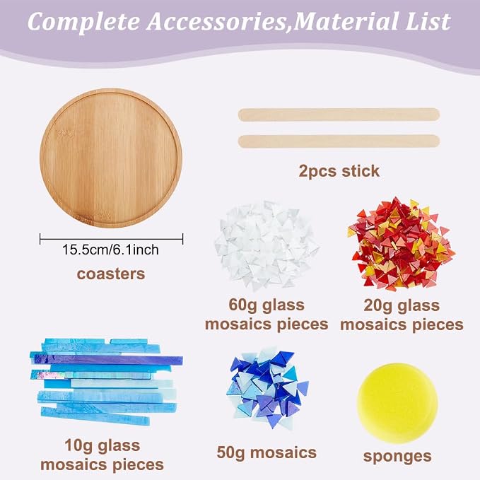 WEBEEDY DIY Mosaic Craft Kit Flower Bamboo Coasters Kits - Image 2