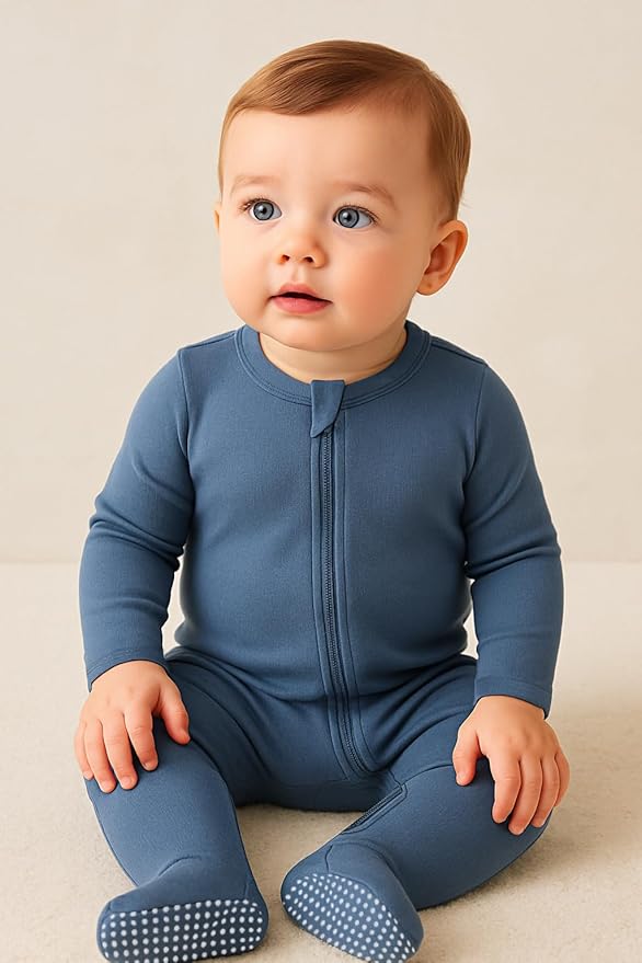 O2 BABY Baby Boys Girls Organic Cotton Zip-Front Sleeper Pajamas, Footed Sleep 'n Play