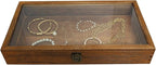 MOOCA Wood Glass Top Jewelry Display Case Accessories Storage, Wooden Jewelry - Image 4