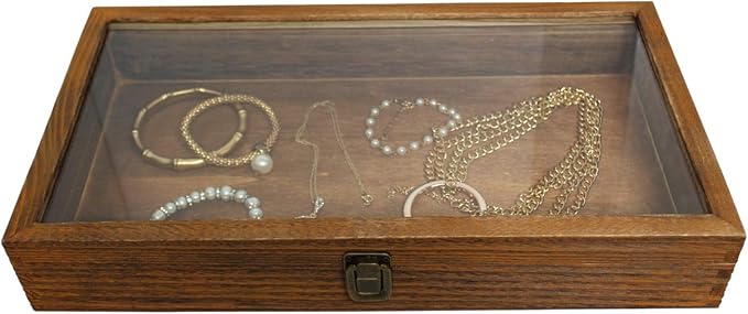 MOOCA Wood Glass Top Jewelry Display Case Accessories Storage, Wooden Jewelry - Image 4