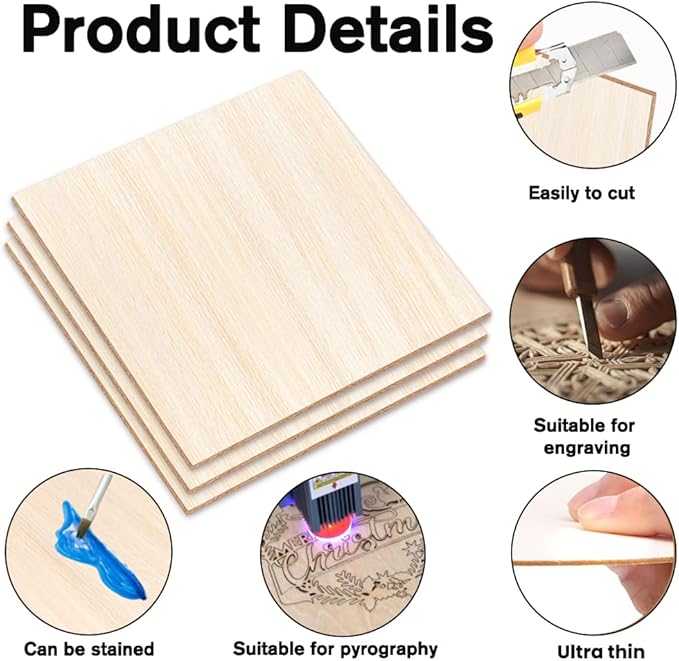 DIYDEC 6 Pack Basswood Sheets 12 x 12 x 1/16 Inch Thin Wooden Sheet Unfinished - Image 3
