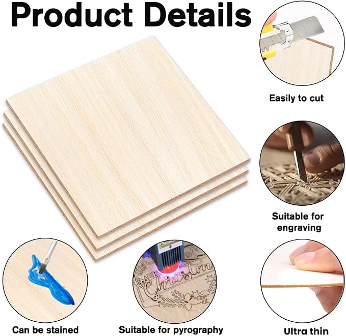 DIYDEC 12 Pack Basswood Sheets 12 x 12 x 1/16 Inch Thin Wooden Sheet Unfinished - Image 3
