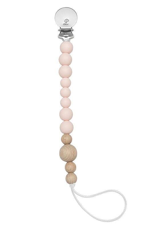 Colour Block Pacifier Clip – Food-Grade Silicone Soother Holder & Teether Strap – Secure, Non-Toxic Binky Clip for Babies – Durable, Stylish, and Easy to Clean – Unisex Baby Accessory - Pink Quartz