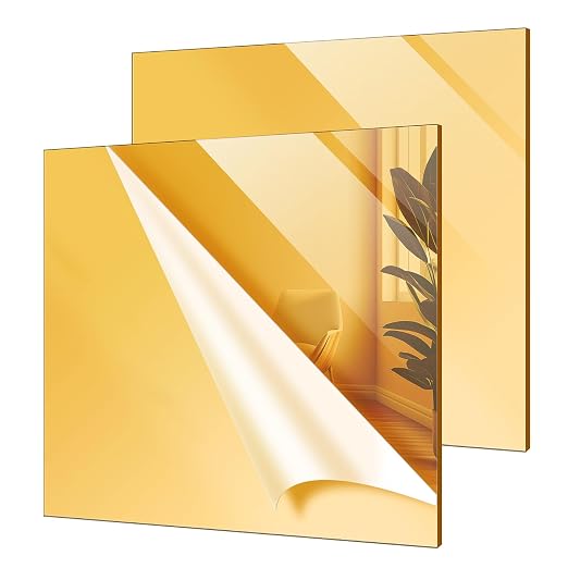 Gold Acrylic Mirror Sheet 11.8” x 11.8” x 1/8”, 2 Pack ALCCIFI Reflective by AcrylicSheets