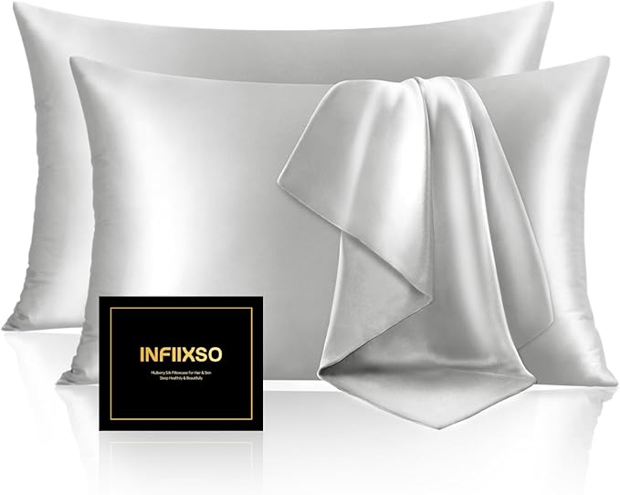 INFIIXSO Silk Pillow Cases 2 Pack Standard Size, Ultra Smooth & Soft Mulberry by INFIIXSO