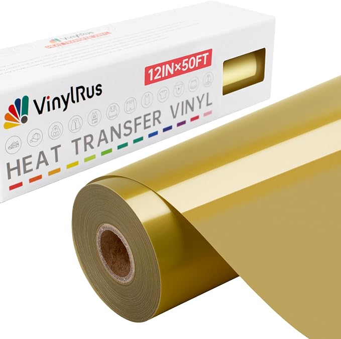 VinylRus Heat Transfer Vinyl-12” x 50ft Gold Iron on Vinyl Roll by VinylRus