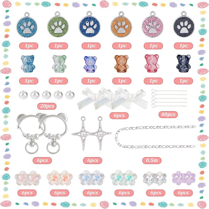 SUNNYCLUE 1 Box DIY 6 Sets Bear Bag Charms Keychain Making Kits Colorful Little - Image 2
