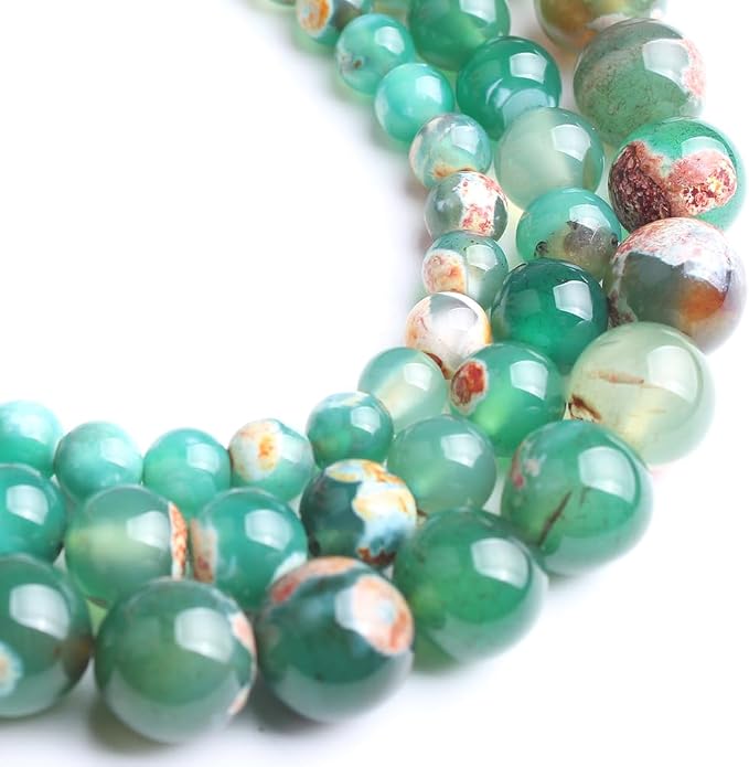 45pcs Round Loose Orange&Green Fire Agate Beads by Yochus