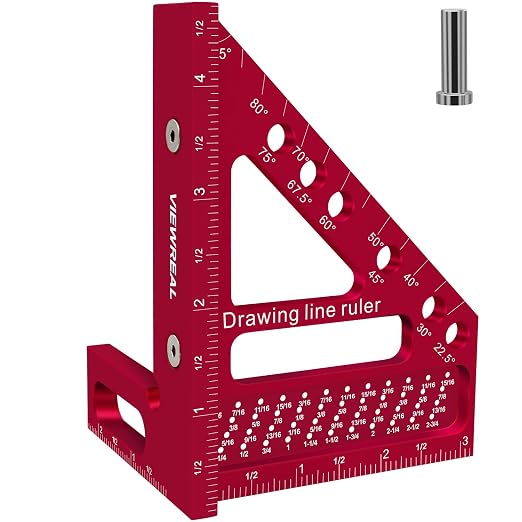 Premium Carpenter Square Hole Scribing Ruler Woodworking Square 22.5-90 Degree by ViewReal