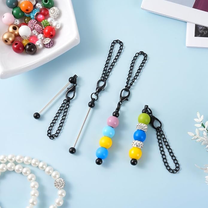 16PCS Beadable Keychain Bar Bulk, Metal Blank Beaded Keychain Bar - Image 2