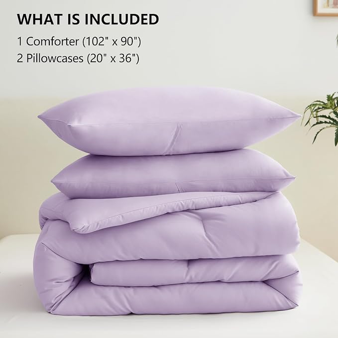 CozyLux Lavender King Size Comforter Set, 3 Pieces Light Purple Solid - Image 6